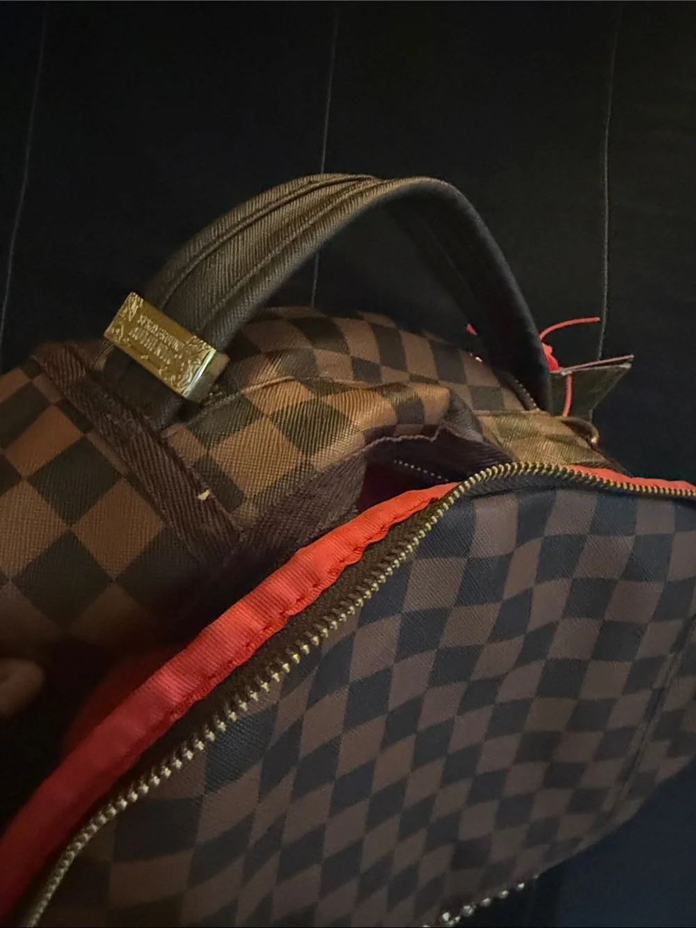 Sprayground Brown Checkered Backpack with Stud Accents